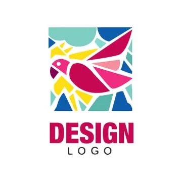 Creative logo design with pink tropical bird parrot . Abstract icon in Stock Illustration