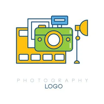 Creative logo template with camera, film strip, light box and picture. Linear Stock Illustration