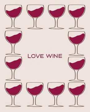 Creative love card featuring wine glasses and the phrase love wine for special Stock Illustration