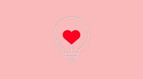 Creative Love Idea Concept Light Bulb with Heart Minimal Icon Stock Illustration
