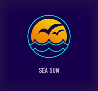 Creative loved sun, bird and sea round logo. Stock Illustration