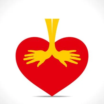 Creative lung design with red heart with hand vector Stock Illustration