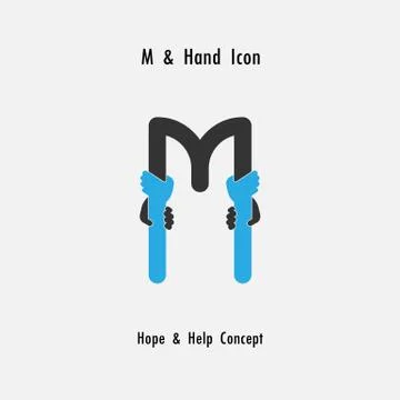 Creative M- alphabet icon abstract and hands icon design vector template.Busi Stock Illustration