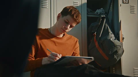 Creative Male Student Drawing Artwork on School Floor Stock Footage 342049972