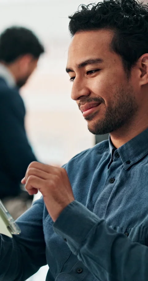 Creative, man and research in office with tablet, planning idea or project for Stock Footage 335839866