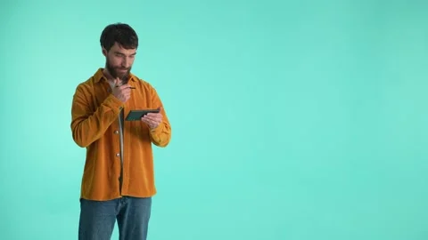 Creative man drawing with stylus on cellphone Video stock 197084949