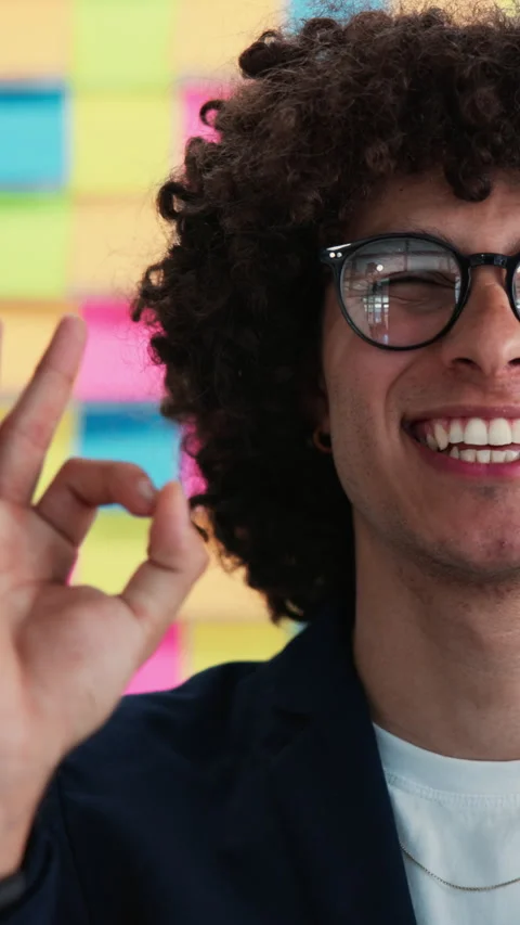 Creative man, face and okay gesture with sticky note for startup opportunity, Stock Footage 322134560