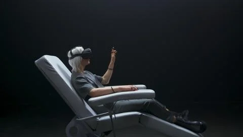 Creative man hands vr headset typing zoom on. Guy playing arms digital universe Foto stock