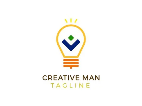 Creative man in light bulb vector logo template design Stock Illustration