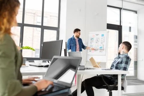 Creative man showing user interface at office 스톡 사진