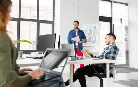 Creative man showing user interface at office Foto stock