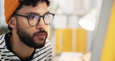 Creative man, web designer and glasses with computer for software development Stock Footage 308461090
