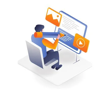 Creative man writing blog and web articles Stock Illustration