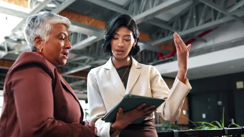 Creative, manager and women with tablet in meeting, brainstorming or planning Stock Footage 338022928