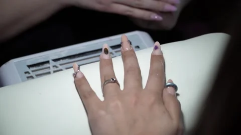 Creative Manicure Styling on Woman’s Fingers in Professional Nail Salon Stock Footage 330467645