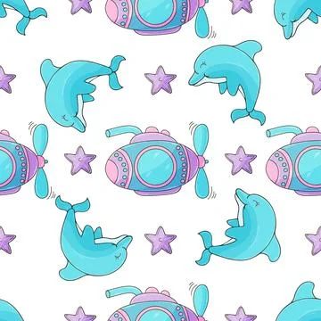 Creative marine seamless pattern. Pattern in hand draw style Illustrazione stock
