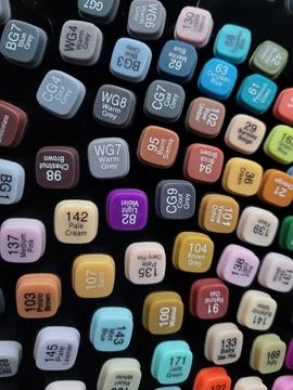 Creative markers flat lay for illustrators and graphic designers Stock Photos