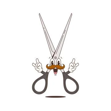 Creative mascot character designed as a pair of scissors with a mustache, exp Illustration