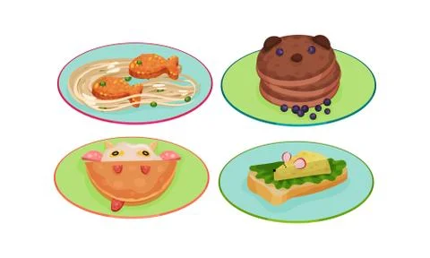 Creative Meal Dishes Plating and Serving Ideas Vector Set Stock Illustration