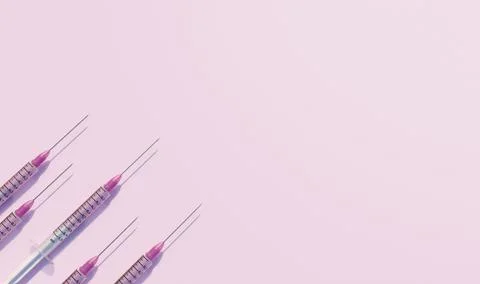 Creative medicinal pattern from syringes of pink background. Colorful concept of Stock Illustration