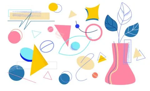 Creative memphis design. Stylish colored triangles and circles modern abstract. Stock Illustration