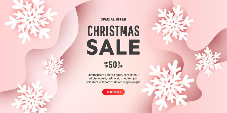 Creative Merry Christmas composition with 3d paper snowflakes and liquid wave Illustrazione stock