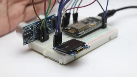 Creative Microcontroller project made from programmable development board Stock Footage 228686032