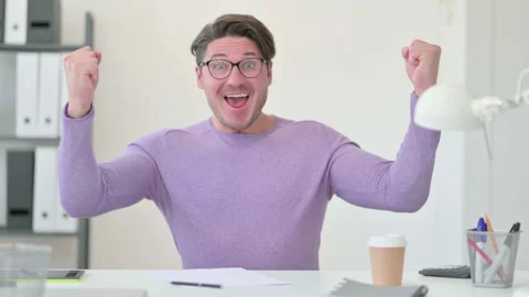 Creative Middle Aged Man Celebrating, Winning Video stock 143562809