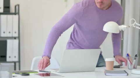 Creative Middle Aged Man Coming Back, Working on Laptop 스톡 동영상 143564274