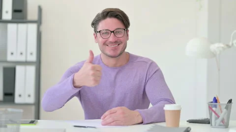 Creative Middle Aged Man Showing Thumbs Up Sign 스톡 동영상 143562348
