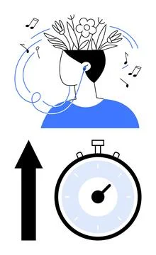 Creative Mind and Time Management Concept with Nature, Music, and Direction.. Stock Illustration