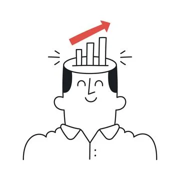 Creative Mind Boost: A Man with Growth Graph in Brain! Doodle style with an.. Stock Illustration