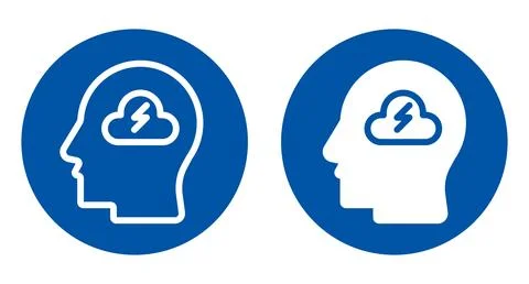 Creative Mind Concept with Cloud and Energy Symbol in Blue Circle Design Stock Illustration