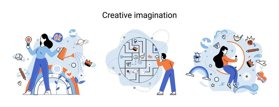 Creative mind, imagination or brainstorm or originative idea concept. Phantasy Illustrazione stock