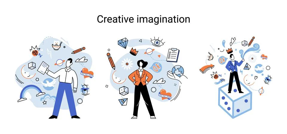Creative mind, imagination or brainstorm or originative idea concept. Phantasy Illustrazione stock