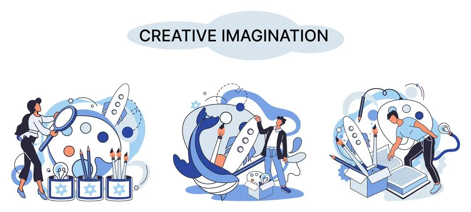 Creative mind, imagination or brainstorm or originative idea concept. Phantasy Illustrazione stock
