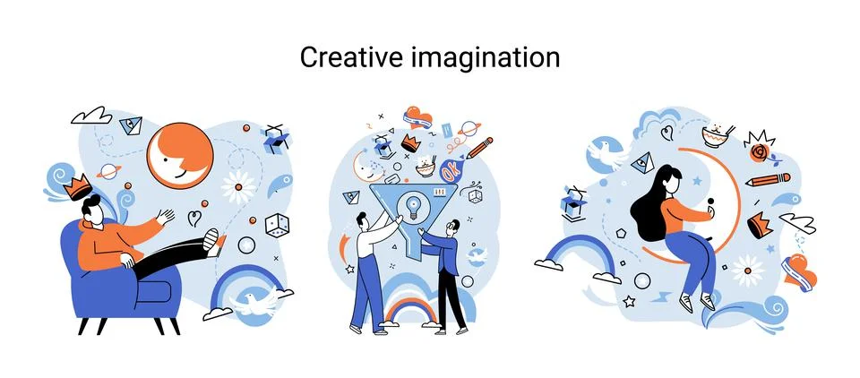 Creative mind, imagination or brainstorm or originative idea concept. Phantasy Illustrazione stock