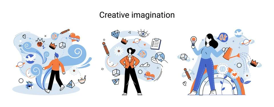 Creative mind, imagination or brainstorm or originative idea concept. Phantasy Illustrazione stock
