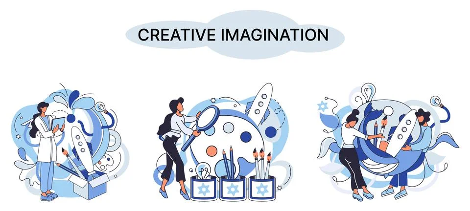 Creative mind, imagination or brainstorm or originative idea concept. Phantasy Illustrazione stock