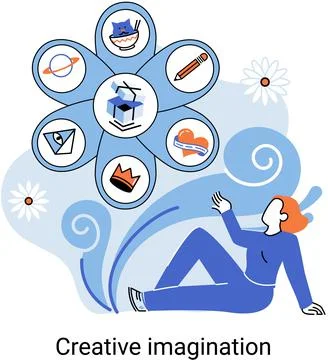 Creative mind, imagination or brainstorm or originative idea concept. Phantasy Illustrazione stock