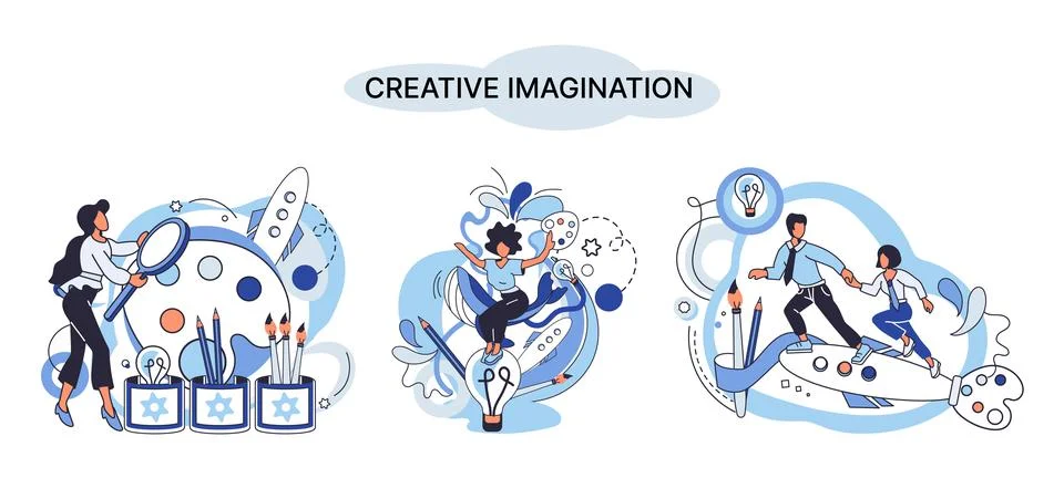 Creative mind, imagination or brainstorm or originative idea concept. Phantasy Illustrazione stock