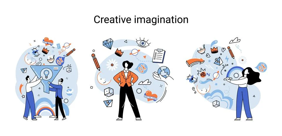 Creative mind, imagination or brainstorm or originative idea concept. Phantasy Illustrazione stock