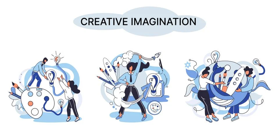 Creative mind, imagination or brainstorm or originative idea concept. Phantasy Illustrazione stock