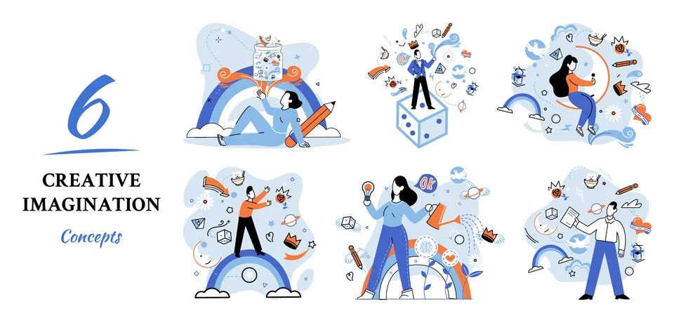 Creative mind, imagination or brainstorm or originative idea concept. Phantasy Illustrazione stock