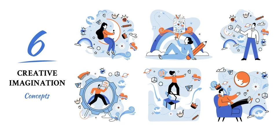 Creative mind, imagination or brainstorm or originative idea concept. Phantasy Illustrazione stock