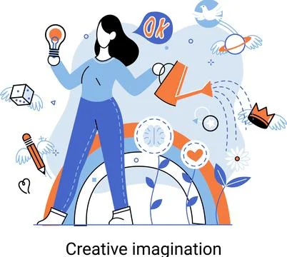 Creative mind, imagination or brainstorm or originative idea concept. Phantasy Illustrazione stock