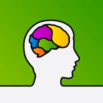 Creative mind. One line forming a head with human brain inside. Vector. Stock Illustration