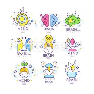 Creative mind original logo design, creation and idea elements colorful vector Stock Illustration