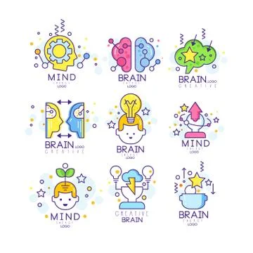 Creative mind original logo design, creation and idea elements colorful vector Illustrazione stock