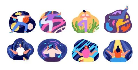 Creative mind process. Creativity characters in abstract shapes, people balanced イラスト素材